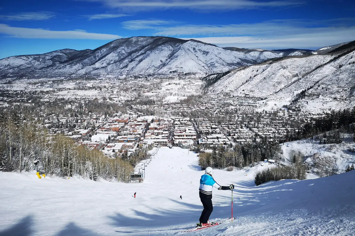 A skier on the slopes above Aspen in winter